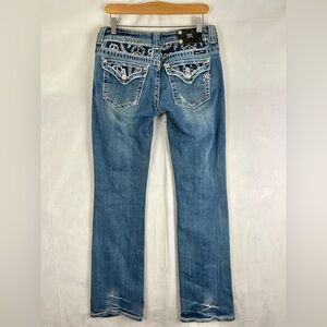 MISS ME Jeans 30‎ Embellished Rhinestone Peace Bootcut Low Rise JP 5002-31